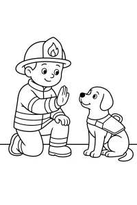 Vigile del fuoco con cane da ricerca disegno da colorare PDF gratis