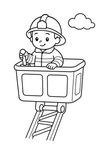 Firefighter in an aerial platform basket coloring page free PDF