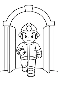 Vigile del fuoco alla porta della caserma disegno da colorare PDF gratis