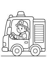 Vigile del fuoco alla guida dell'autopompa disegno da colorare PDF gratis