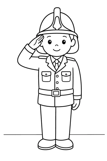 Disegno di un vigile del fuoco in uniforme con casco che saluta con la mano alla fronte