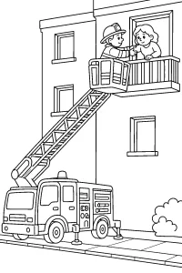 Vigile del fuoco con autoscala al balcone disegno da colorare PDF gratis