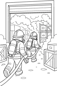 Vigili del fuoco nel magazzino fumoso disegno da colorare PDF gratis