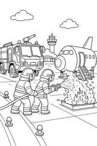 Vigili del fuoco all’aeroporto disegno da colorare PDF gratis