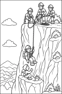 Feuerwehr rettet Wanderer an einer Felswand malvorlage kostenlos PDF