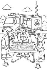 Vigili del fuoco al posto di comando disegno da colorare PDF gratis