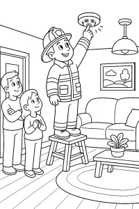 Vigile del fuoco con rilevatore di fumo disegno da colorare PDF gratis