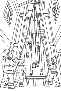 Vigili del fuoco nella torre delle manichette disegno da colorare PDF gratis
