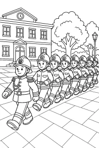 Vigili del fuoco in marcia disegno da colorare PDF gratis
