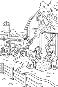 Vigili del fuoco al fienile disegno da colorare PDF gratis
