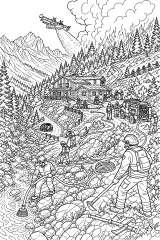 Vigili del fuoco contro un incendio in montagna disegno da colorare PDF gratis