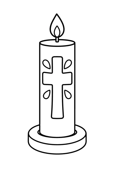 Disegno di un cero pasquale con grande croce, fiamma e base rotonda