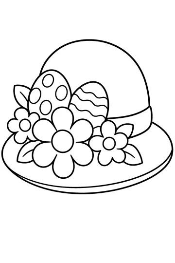Cappellino pasquale con fiori grandi e uova decorate