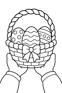 Cestino di Pasqua con uova e fiocco disegno da colorare PDF gratis