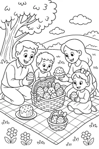 Famiglia al picnic di Pasqua disegno da colorare PDF gratis