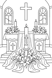 Altare di Pasqua con croce e gigli disegno da colorare PDF gratis