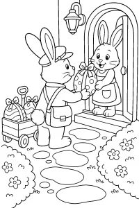 Coniglio postino con uovo di Pasqua disegno da colorare PDF gratis