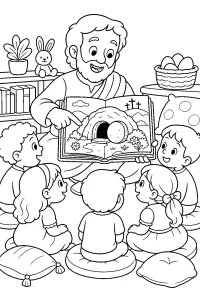 Narratore legge la storia della tomba vuota disegno da colorare PDF gratis