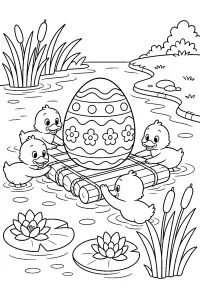 Anatroccoli con uovo di Pasqua su zattera disegno da colorare PDF gratis