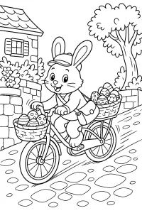Coniglietto di Pasqua in bicicletta con uova disegno da colorare PDF gratis