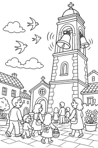 Campane della chiesa a Pasqua disegno da colorare PDF gratis