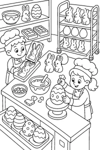 Bottega del cioccolato di Pasqua disegno da colorare PDF gratis