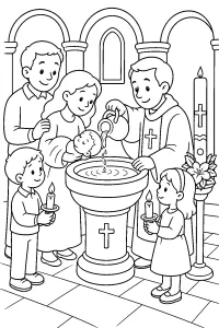 Battesimo durante la veglia di Pasqua disegno da colorare PDF gratis