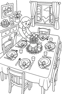 Tavola di Pasqua apparecchiata disegno da colorare PDF gratis