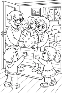 Nonni con grande uovo di Pasqua disegno da colorare PDF gratis