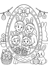 Famiglia nella cornice a uovo di Pasqua disegno da colorare PDF gratis
