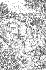 La Resurrezione con l’angelo alla tomba disegno da colorare PDF gratis