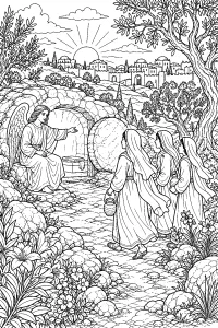 La Resurrezione con l’angelo alla tomba disegno da colorare PDF gratis