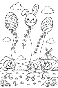 Bambini con aquiloni di Pasqua disegno da colorare PDF gratis