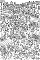 Festival di Pasqua in piazza disegno da colorare PDF gratis