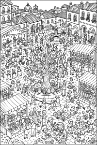 Festival di Pasqua in piazza disegno da colorare PDF gratis