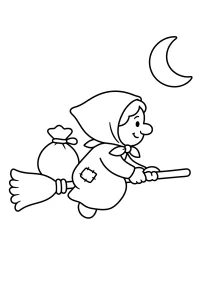 La Befana sulla scopa con sacco e luna disegno da colorare PDF gratis