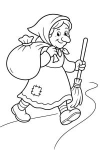Befana con sacco e scopa disegno da colorare PDF gratis