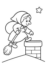 Befana con scopa vicino al camino disegno da colorare PDF gratis