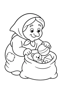 La Befana mette un pallone nel sacco disegno da colorare PDF gratis