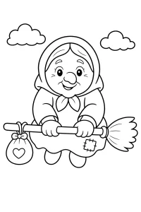 Befana sul manico di scopa disegno da colorare PDF gratis