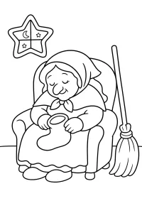 La Befana addormentata in poltrona disegno da colorare PDF gratis