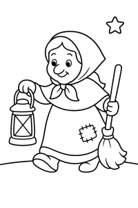 Befana con lanterna e scopa disegno da colorare PDF gratis