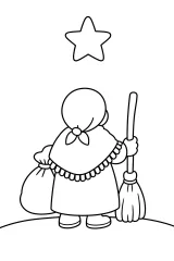 Befana di spalle con stella e scopa disegno da colorare PDF gratis