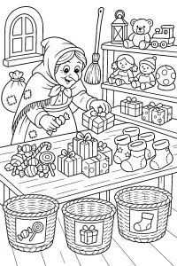 A Befana organiza presentes desenho para colorir PDF grátis