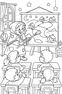 Befana explains the route on a map coloring page free PDF