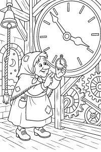 La Befana nell'orologio della torre disegno da colorare PDF gratis