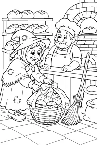 La Befana nel panificio disegno da colorare PDF gratis