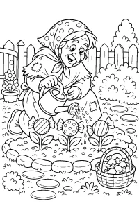 La Befana annaffia fiori di caramelle disegno da colorare PDF gratis