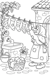 Befana Hanging Stockings coloring page free PDF
