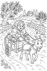 La Befana sul carretto trainato da una capra disegno da colorare PDF gratis